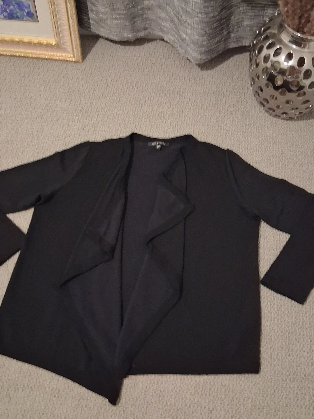 Karen Kane Black Open-Front Ruffle-Trim Cardigan